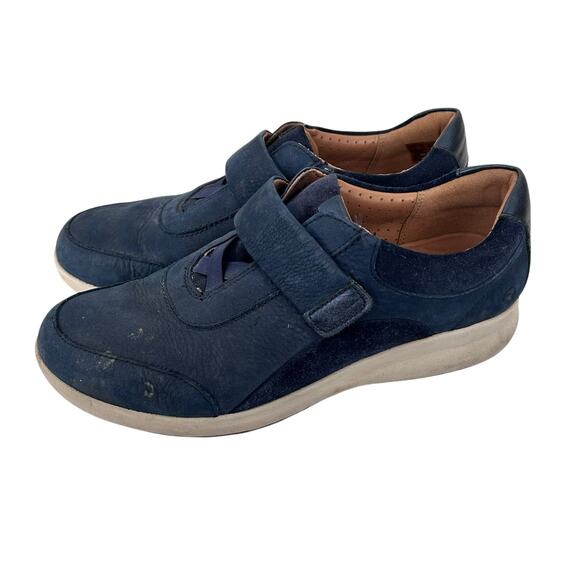 Clarks Unstructured Navy Blue Leather Un Adorn Lo Sneakers Sz 8 - Picture 4 of 6